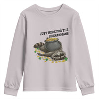 Funny Raccoon St Patricks Day Meme Youth Sweatshirt Just Here For The Shenanigans