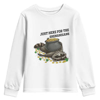 Funny Raccoon St Patricks Day Meme Youth Sweatshirt Just Here For The Shenanigans