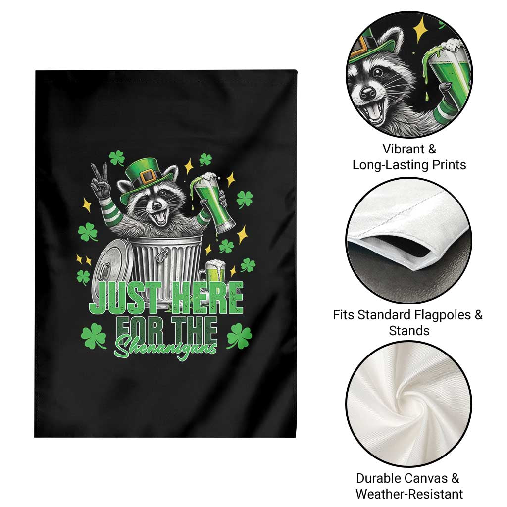 Funny Raccoon Drinking Beer St Patricks Day Garden Flag Just Here For The Shenanigans