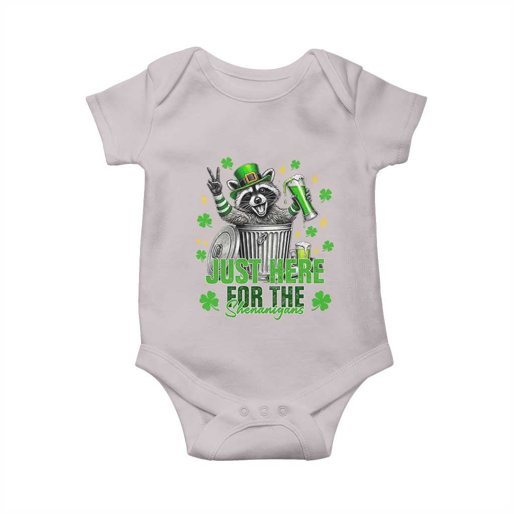 Funny Raccoon Drinking Beer St Patricks Day Baby Onesie Just Here For The Shenanigans