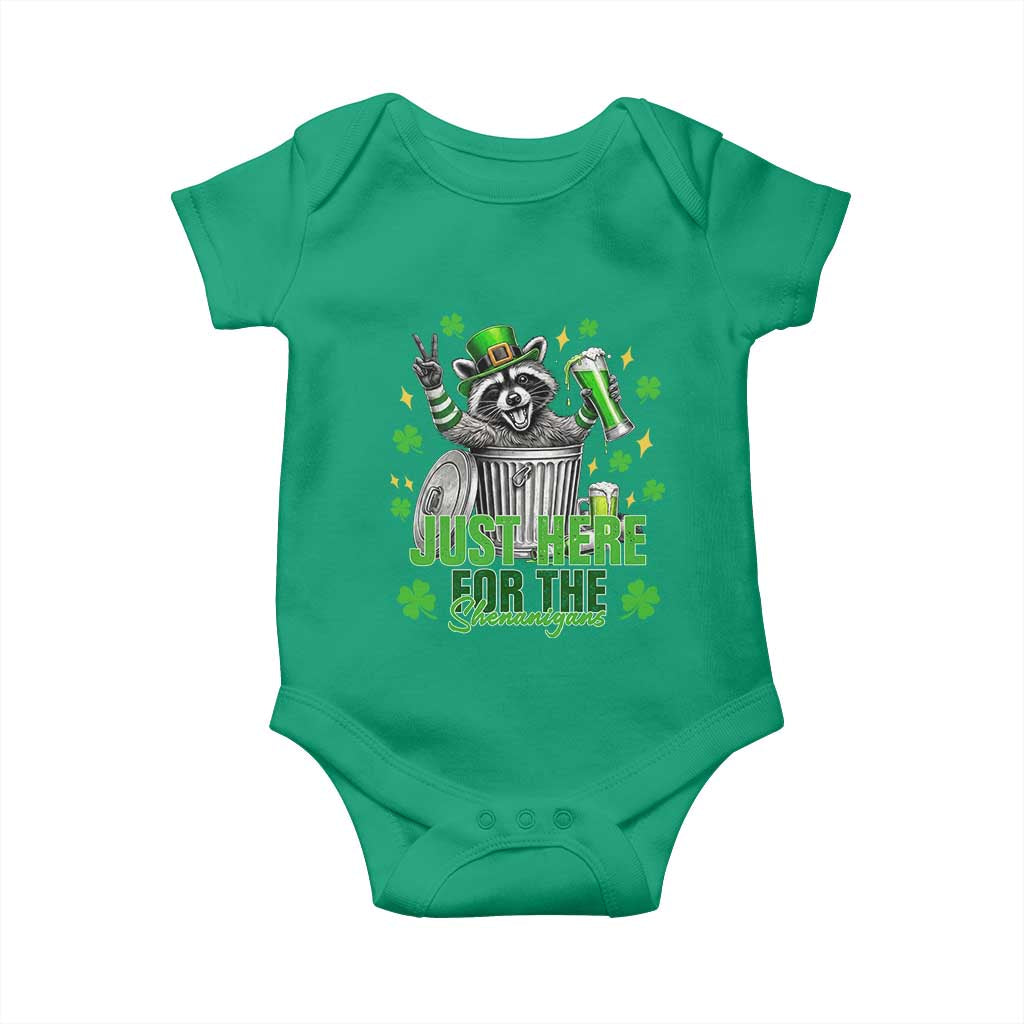 Funny Raccoon Drinking Beer St Patricks Day Baby Onesie Just Here For The Shenanigans