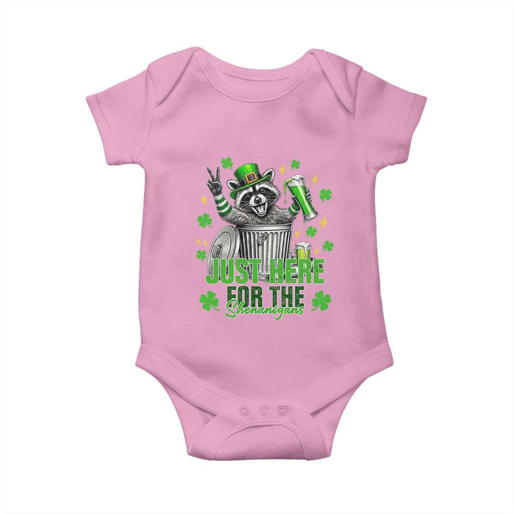 Funny Raccoon Drinking Beer St Patricks Day Baby Onesie Just Here For The Shenanigans