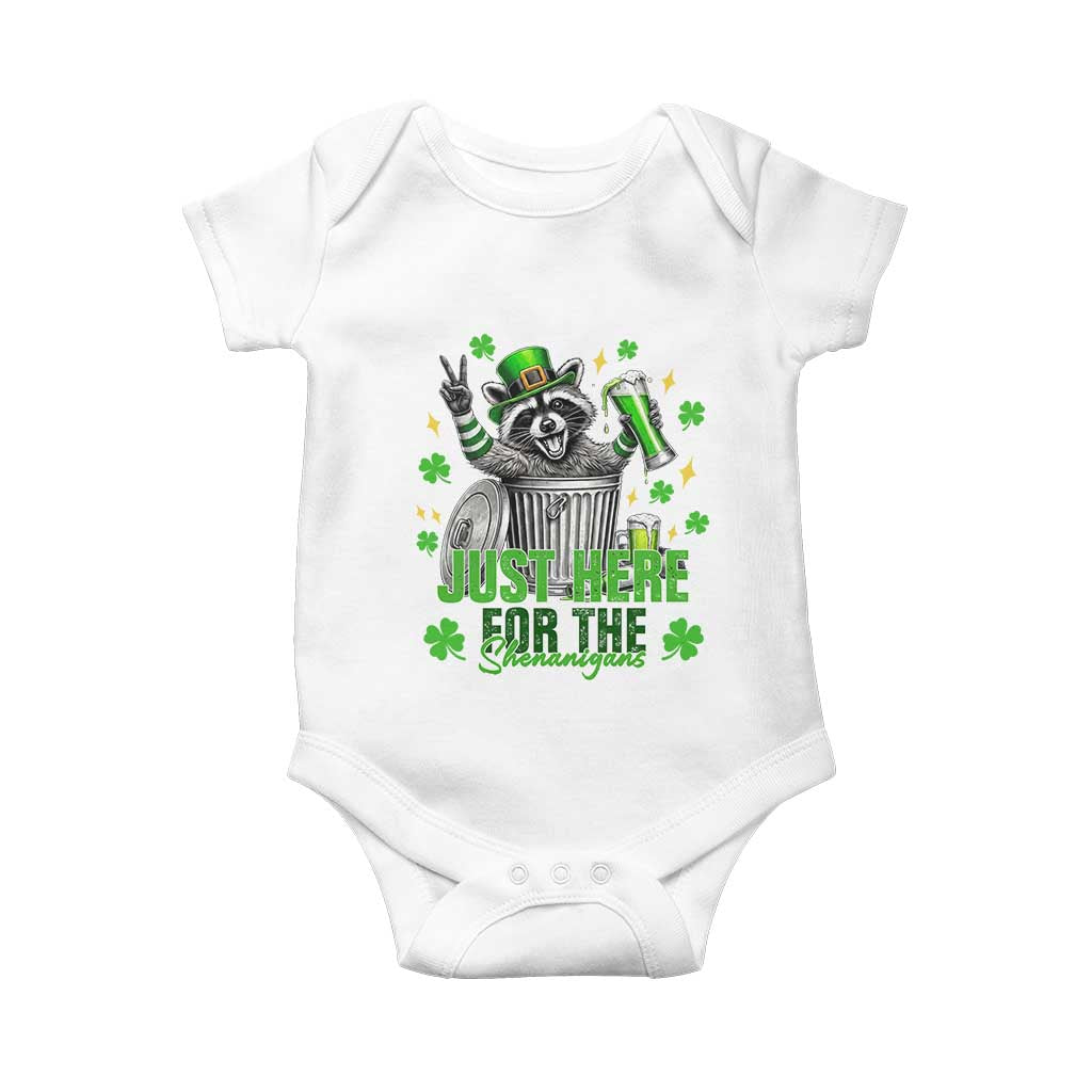 Funny Raccoon Drinking Beer St Patricks Day Baby Onesie Just Here For The Shenanigans