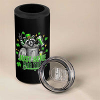 Funny Raccoon Drinking Beer St Patricks Day 4 in 1 Can Cooler Tumbler Just Here For The Shenanigans