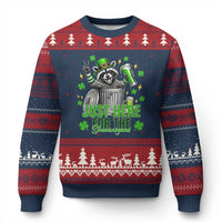 Funny Raccoon Drinking Beer St Patricks Day Ugly Christmas Sweater Just Here For The Shenanigans