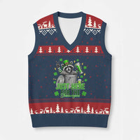 Funny Raccoon Drinking Beer St Patricks Day V-Neck Knit Sweater Vest Just Here For The Shenanigans