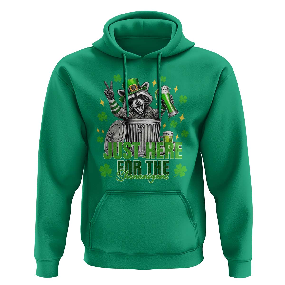 Funny Raccoon Drinking Beer St Patricks Day Hoodie Just Here For The Shenanigans