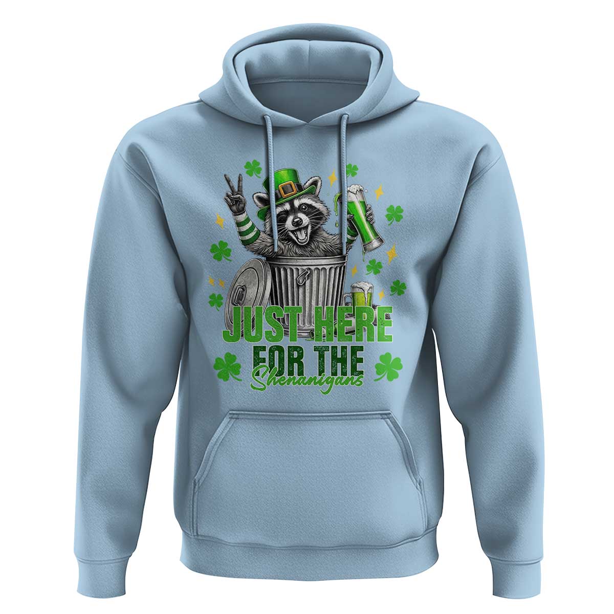 Funny Raccoon Drinking Beer St Patricks Day Hoodie Just Here For The Shenanigans