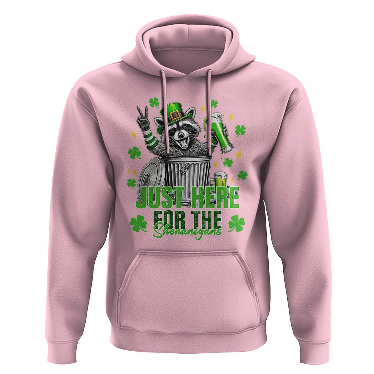 Funny Raccoon Drinking Beer St Patricks Day Hoodie Just Here For The Shenanigans