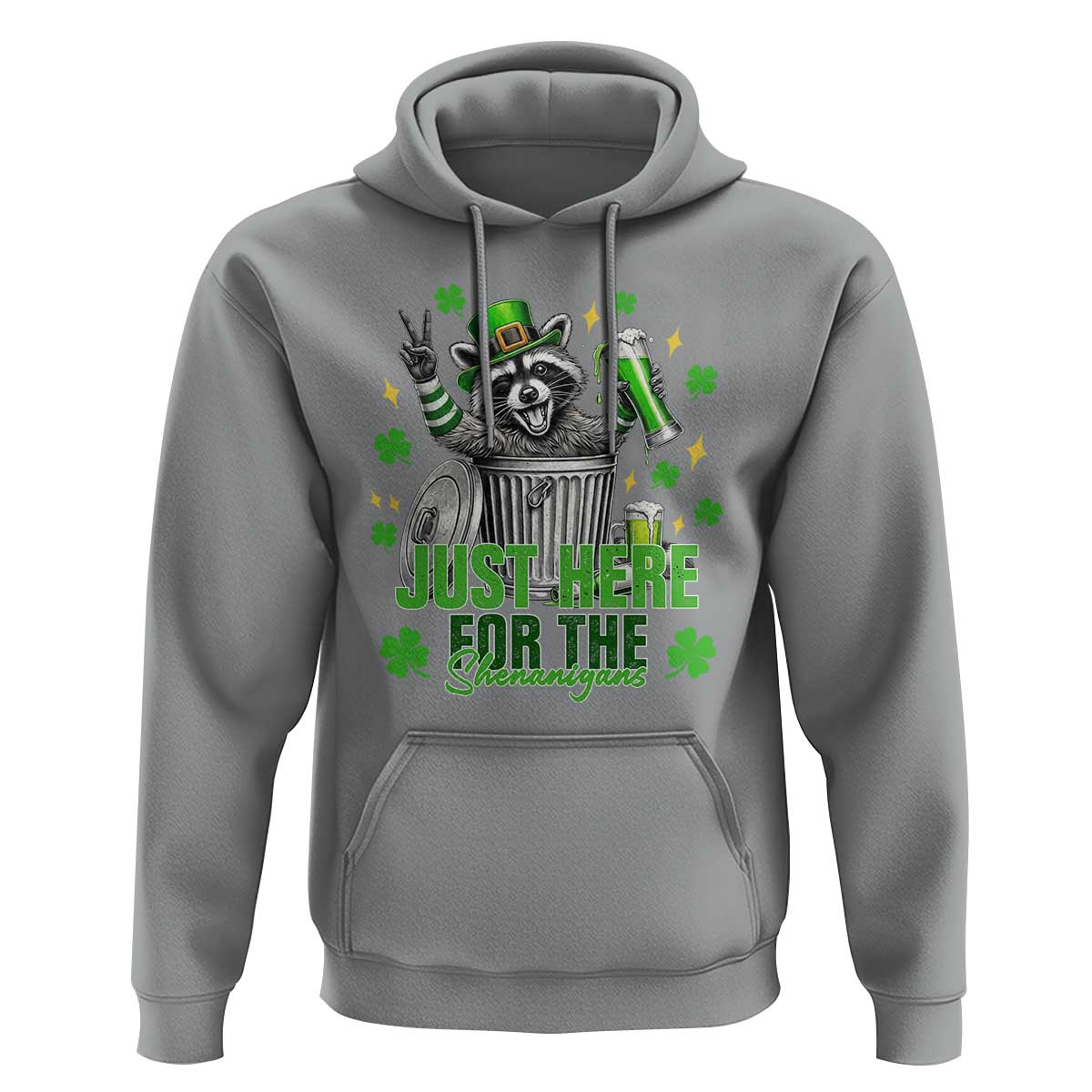 Funny Raccoon Drinking Beer St Patricks Day Hoodie Just Here For The Shenanigans