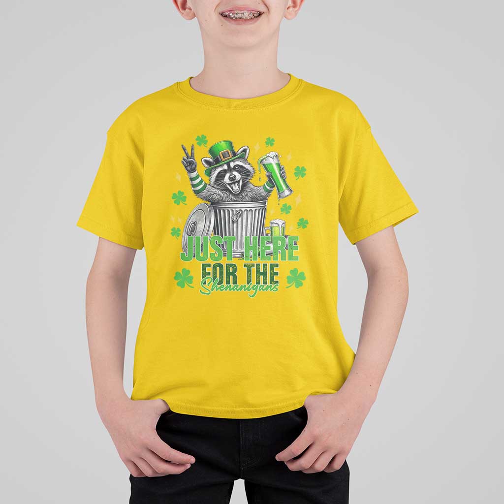 Funny Raccoon Drinking Beer St Patricks Day T Shirt For Kid Just Here For The Shenanigans