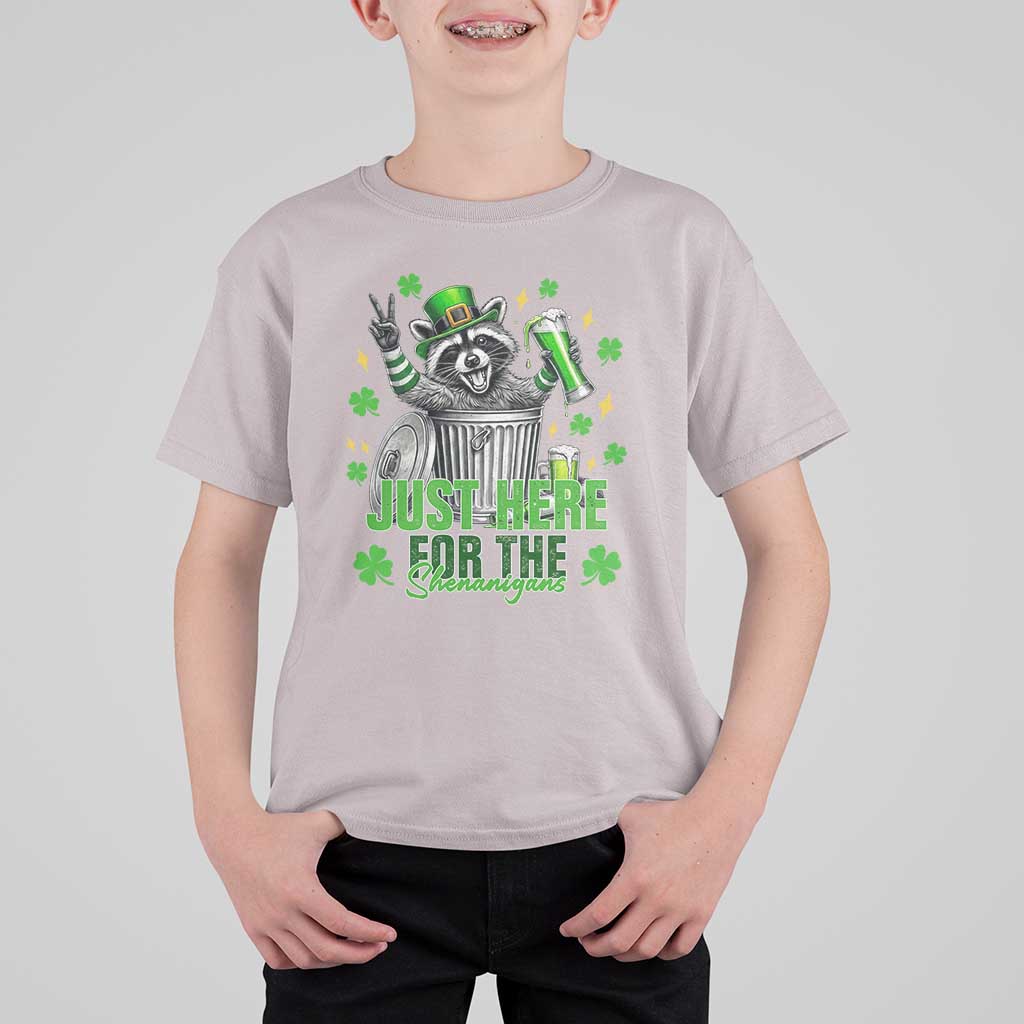 Funny Raccoon Drinking Beer St Patricks Day T Shirt For Kid Just Here For The Shenanigans