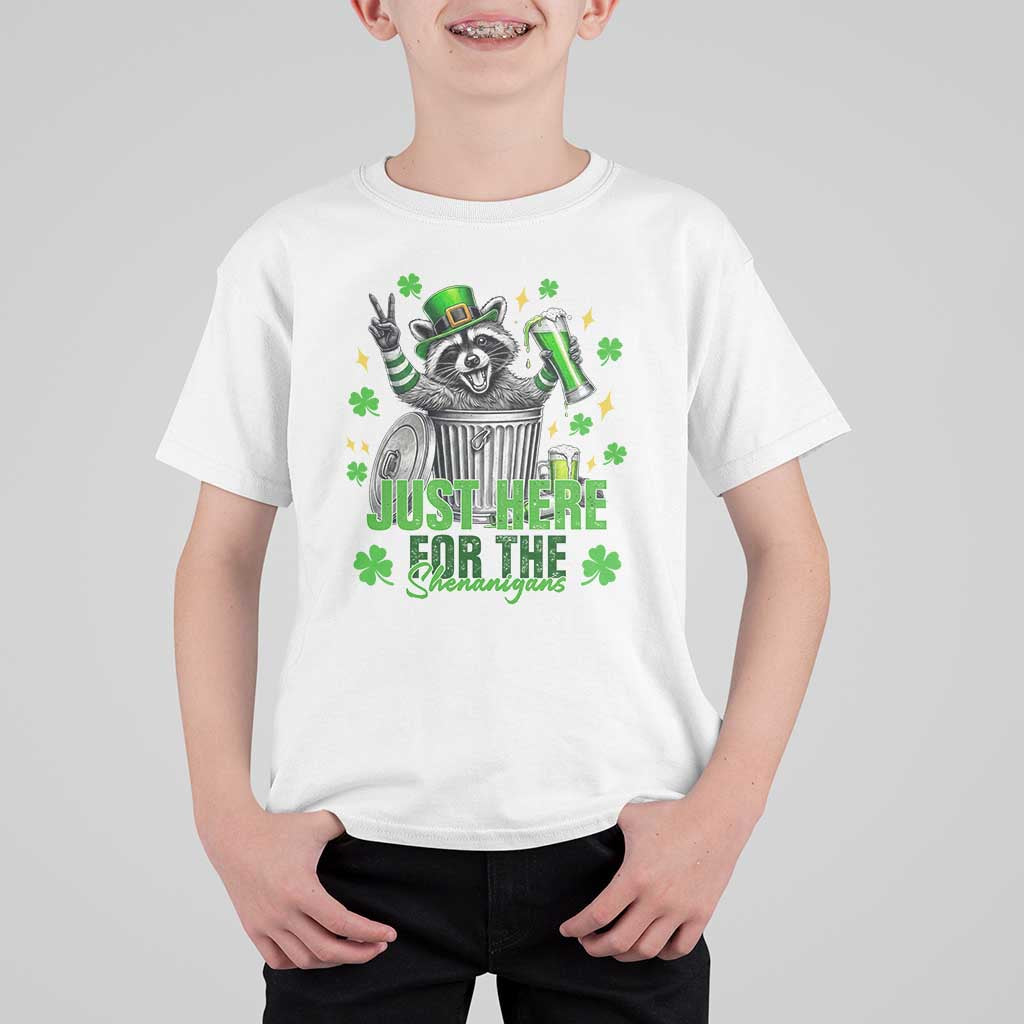 Funny Raccoon Drinking Beer St Patricks Day T Shirt For Kid Just Here For The Shenanigans
