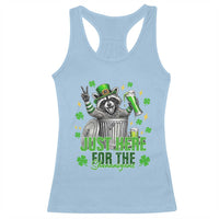 Funny Raccoon Drinking Beer St Patricks Day Racerback Tank Top Just Here For The Shenanigans