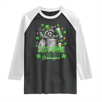 Funny Raccoon Drinking Beer St Patricks Day Raglan Shirt Just Here For The Shenanigans