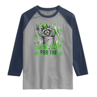 Funny Raccoon Drinking Beer St Patricks Day Raglan Shirt Just Here For The Shenanigans