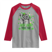 Funny Raccoon Drinking Beer St Patricks Day Raglan Shirt Just Here For The Shenanigans
