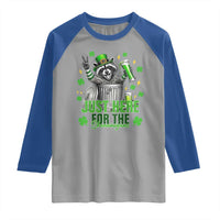 Funny Raccoon Drinking Beer St Patricks Day Raglan Shirt Just Here For The Shenanigans