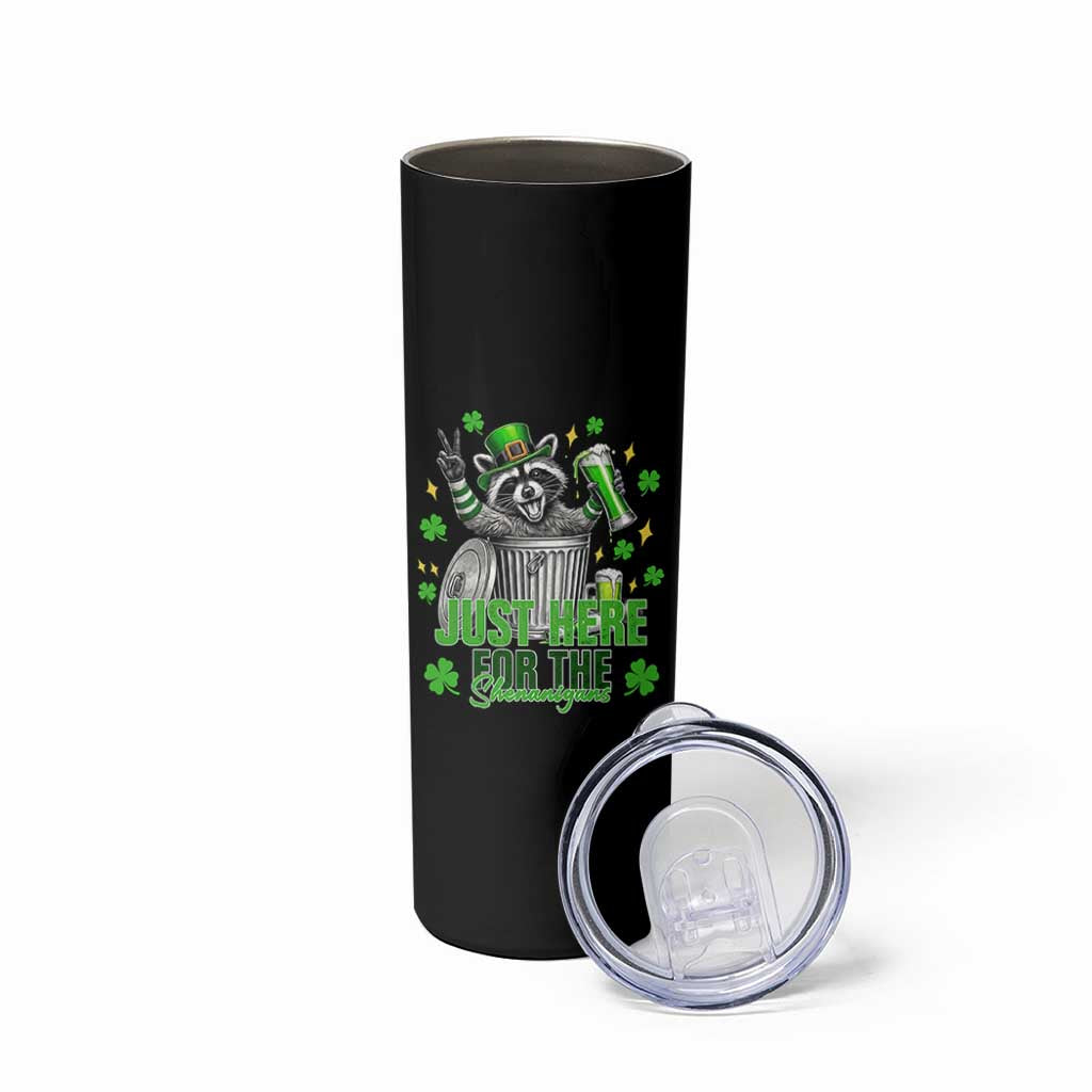Funny Raccoon Drinking Beer St Patricks Day Skinny Tumbler Just Here For The Shenanigans