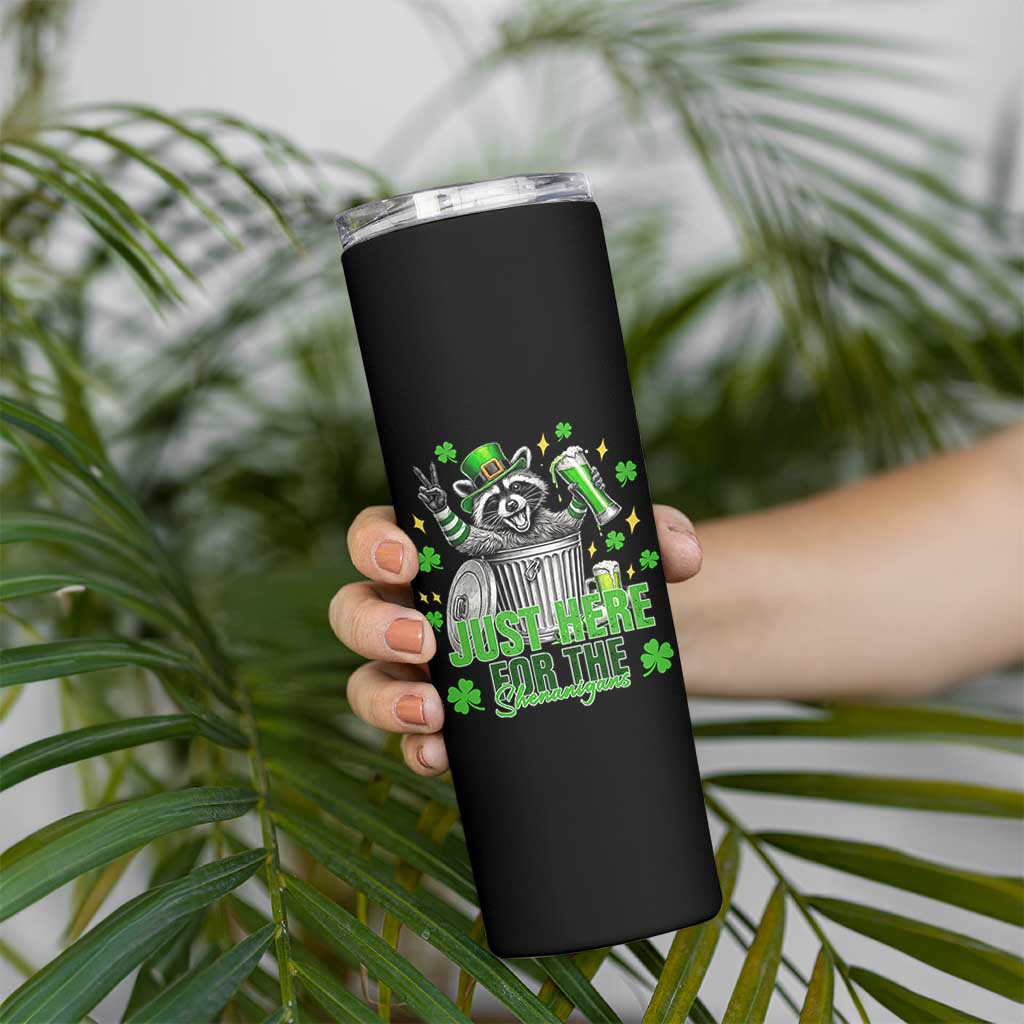 Funny Raccoon Drinking Beer St Patricks Day Skinny Tumbler Just Here For The Shenanigans