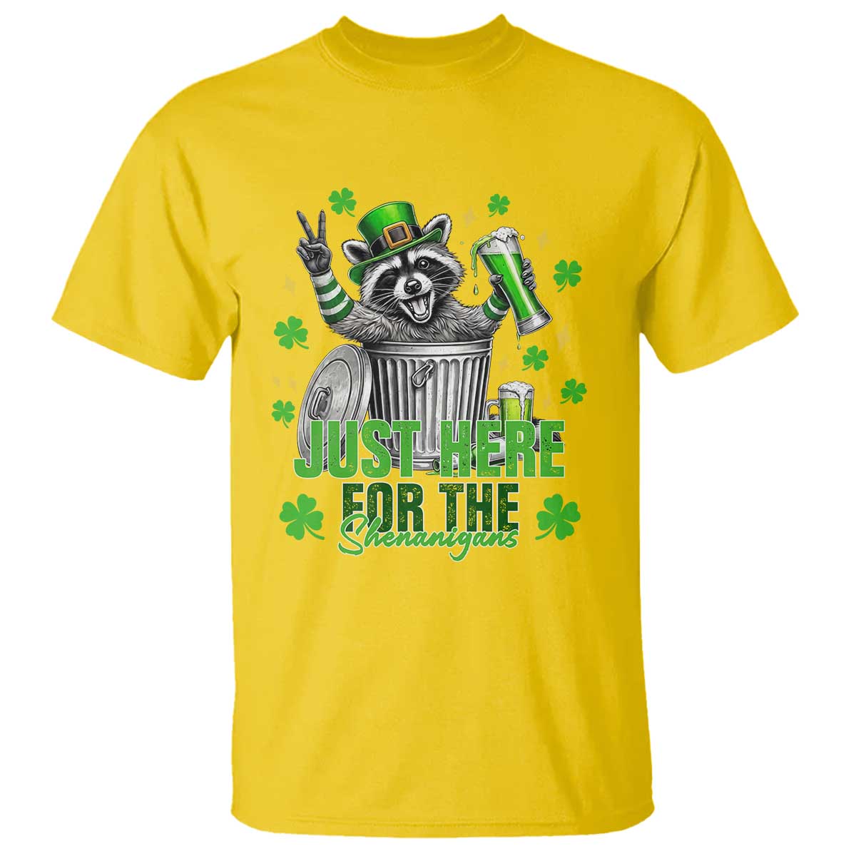 Funny Raccoon Drinking Beer St Patricks Day T Shirt Just Here For The Shenanigans