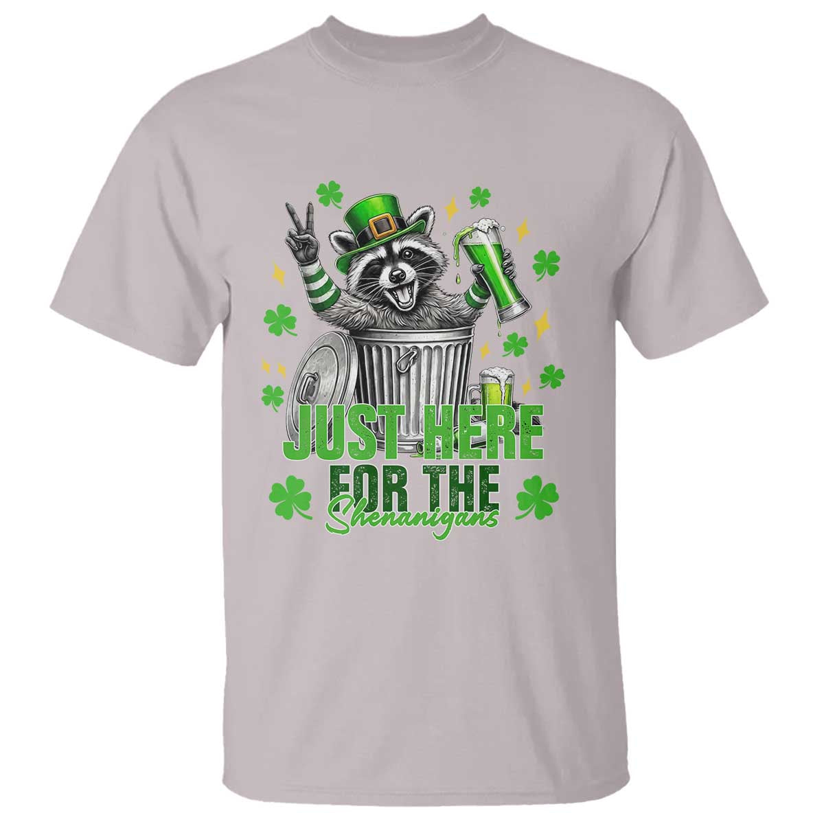 Funny Raccoon Drinking Beer St Patricks Day T Shirt Just Here For The Shenanigans
