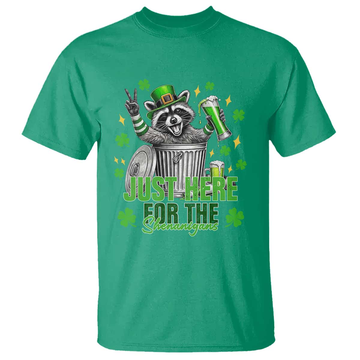 Funny Raccoon Drinking Beer St Patricks Day T Shirt Just Here For The Shenanigans