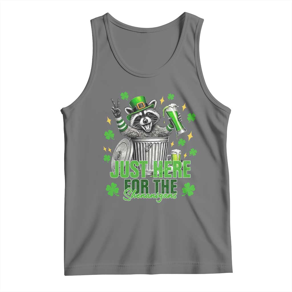 Funny Raccoon Drinking Beer St Patricks Day Tank Top Just Here For The Shenanigans