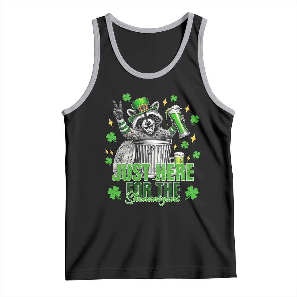Funny Raccoon Drinking Beer St Patricks Day Tank Top Just Here For The Shenanigans