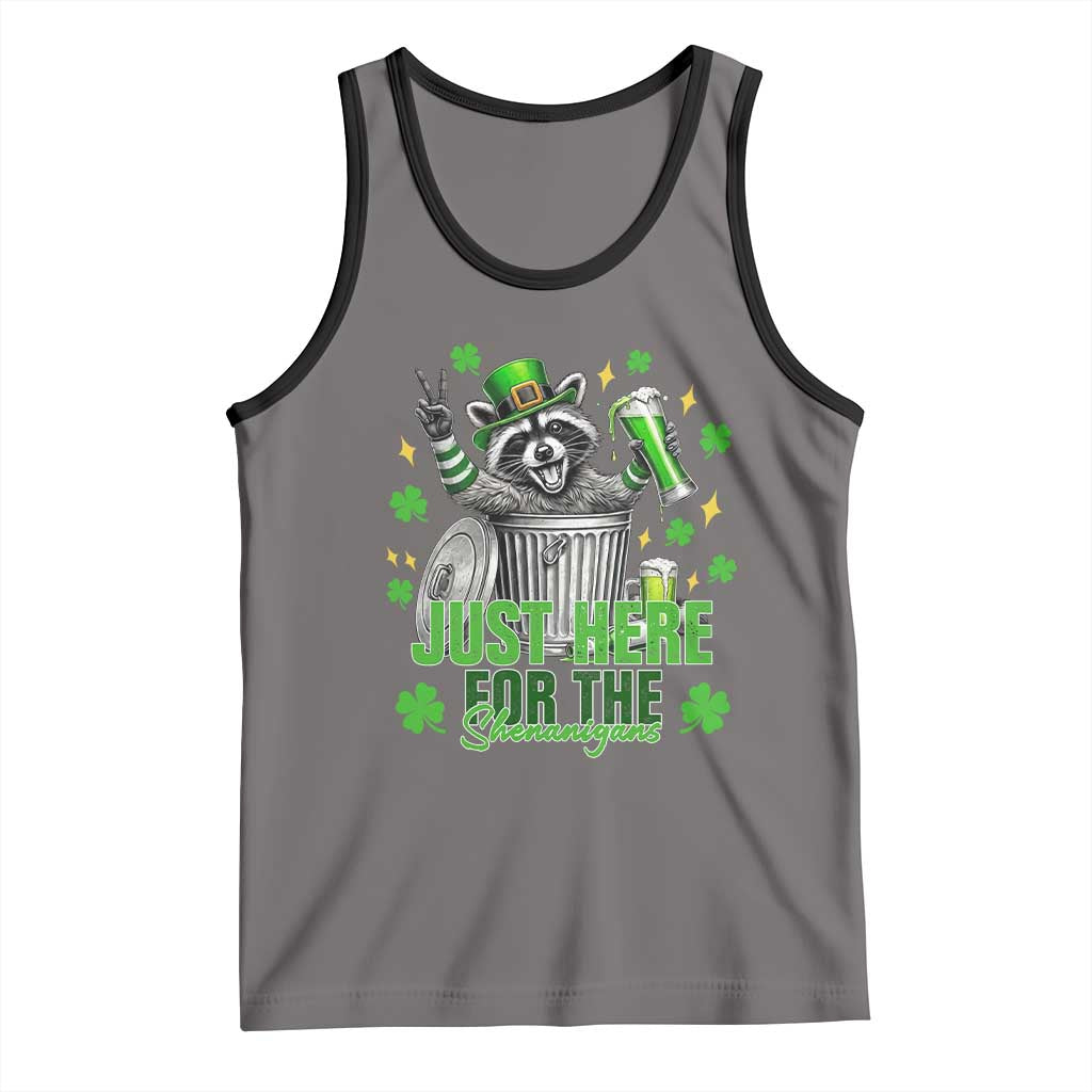Funny Raccoon Drinking Beer St Patricks Day Tank Top Just Here For The Shenanigans