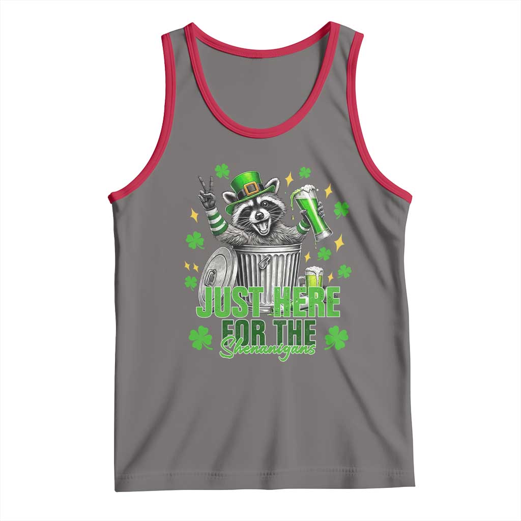 Funny Raccoon Drinking Beer St Patricks Day Tank Top Just Here For The Shenanigans