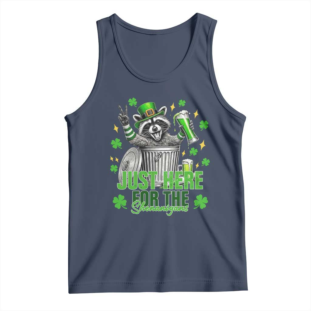 Funny Raccoon Drinking Beer St Patricks Day Tank Top Just Here For The Shenanigans