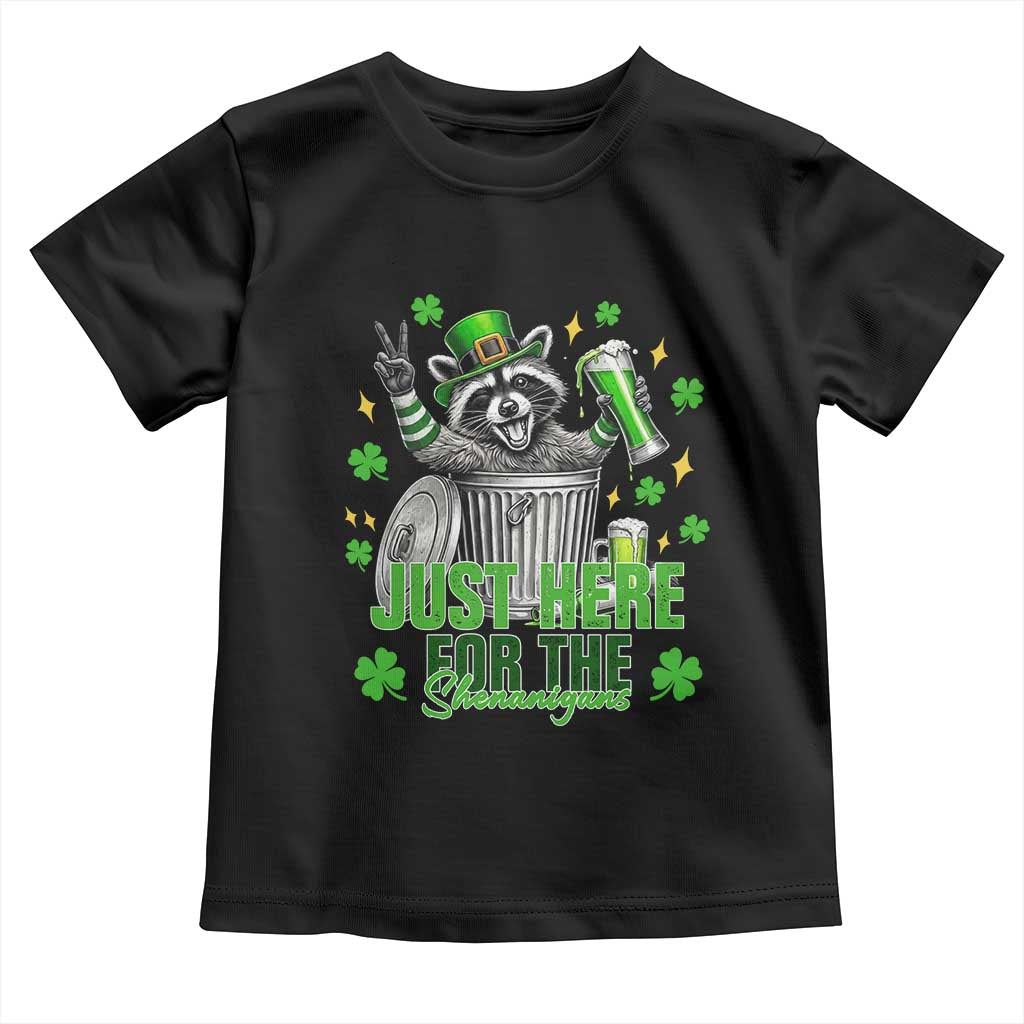 Funny Raccoon Drinking Beer St Patricks Day Toddler T Shirt Just Here For The Shenanigans