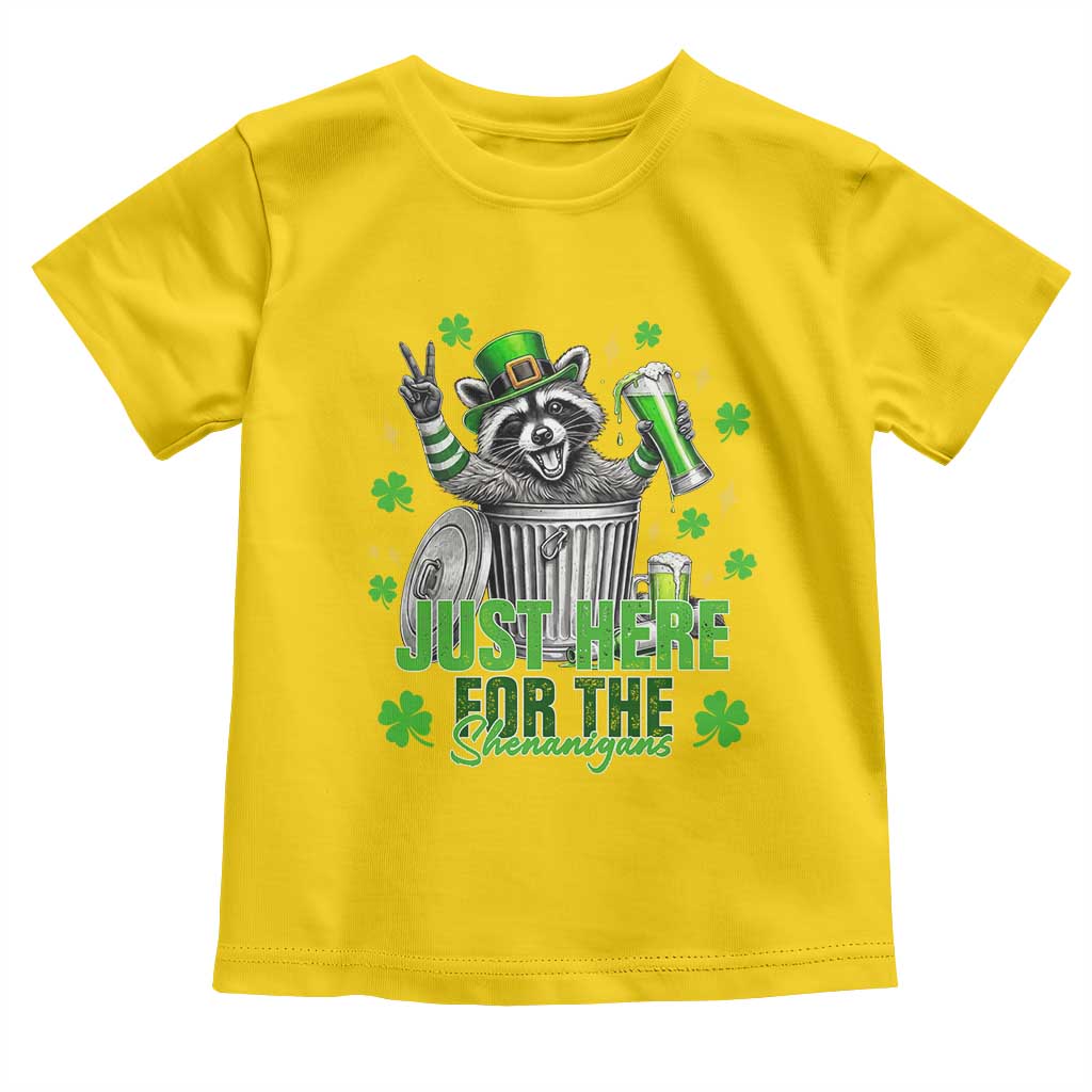 Funny Raccoon Drinking Beer St Patricks Day Toddler T Shirt Just Here For The Shenanigans