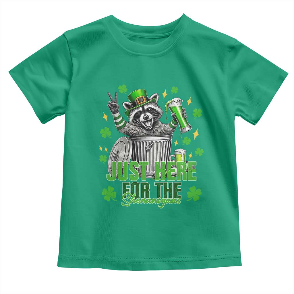 Funny Raccoon Drinking Beer St Patricks Day Toddler T Shirt Just Here For The Shenanigans
