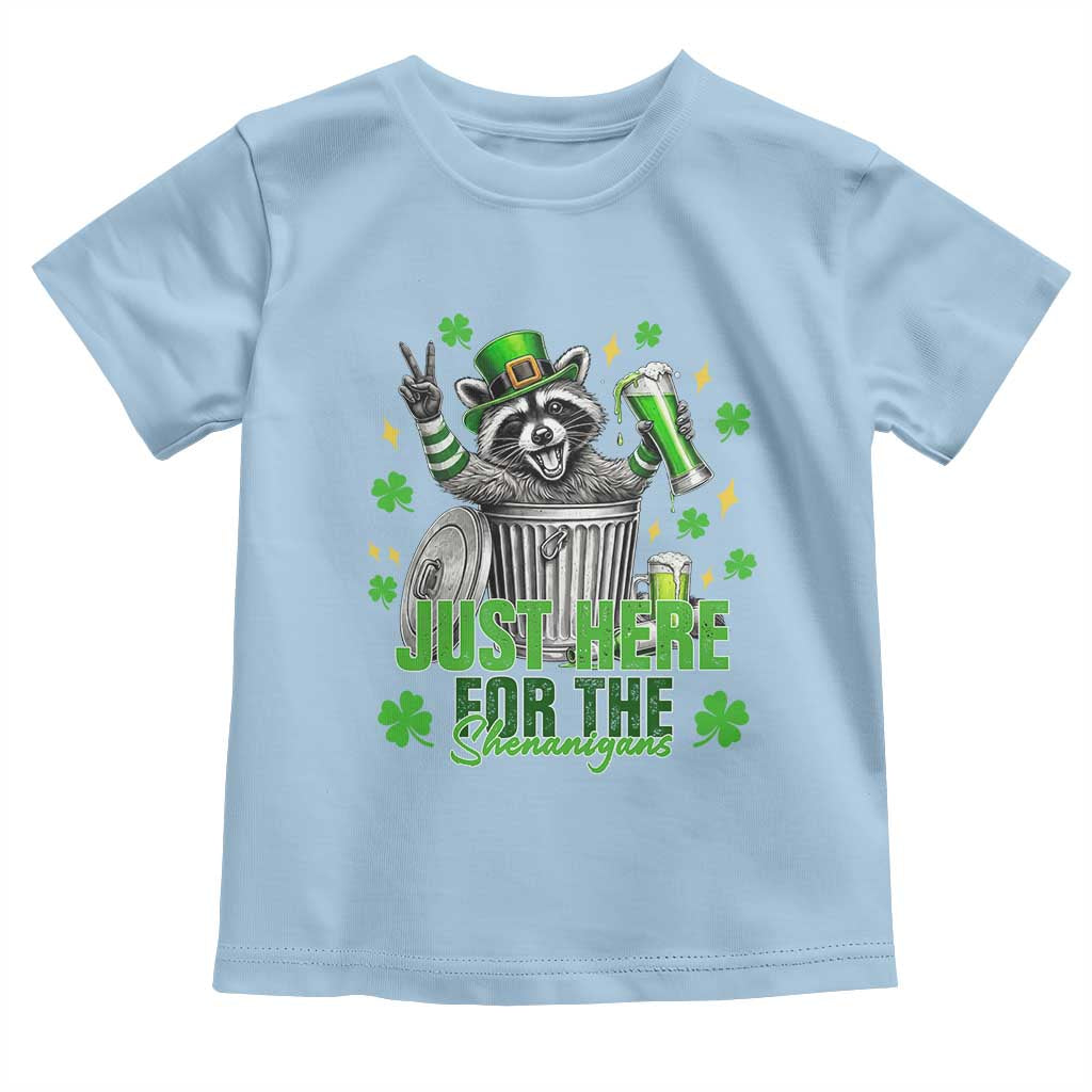 Funny Raccoon Drinking Beer St Patricks Day Toddler T Shirt Just Here For The Shenanigans