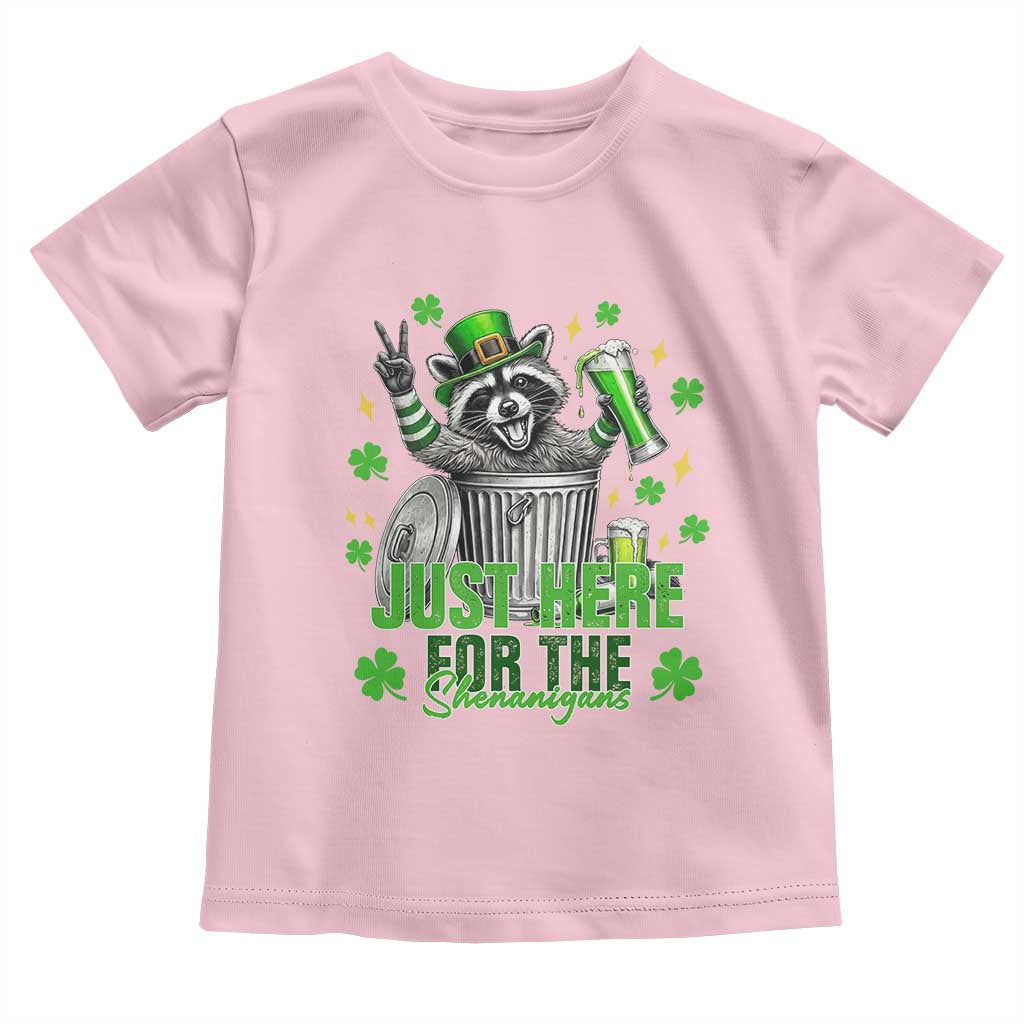 Funny Raccoon Drinking Beer St Patricks Day Toddler T Shirt Just Here For The Shenanigans