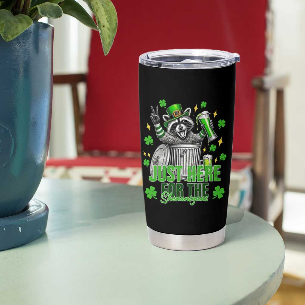 Funny Raccoon Drinking Beer St Patricks Day Tumbler Cup Just Here For The Shenanigans