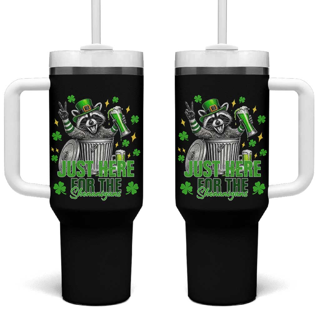 Funny Raccoon Drinking Beer St Patricks Day Tumbler With Handle Just Here For The Shenanigans
