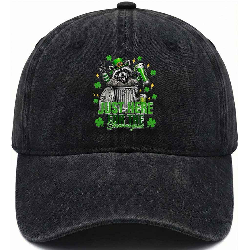 Funny Raccoon Drinking Beer St Patricks Day Washed Cotton Baseball Cap Just Here For The Shenanigans