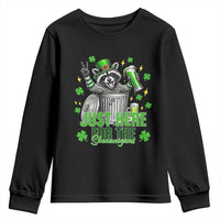 Funny Raccoon Drinking Beer St Patricks Day Youth Sweatshirt Just Here For The Shenanigans