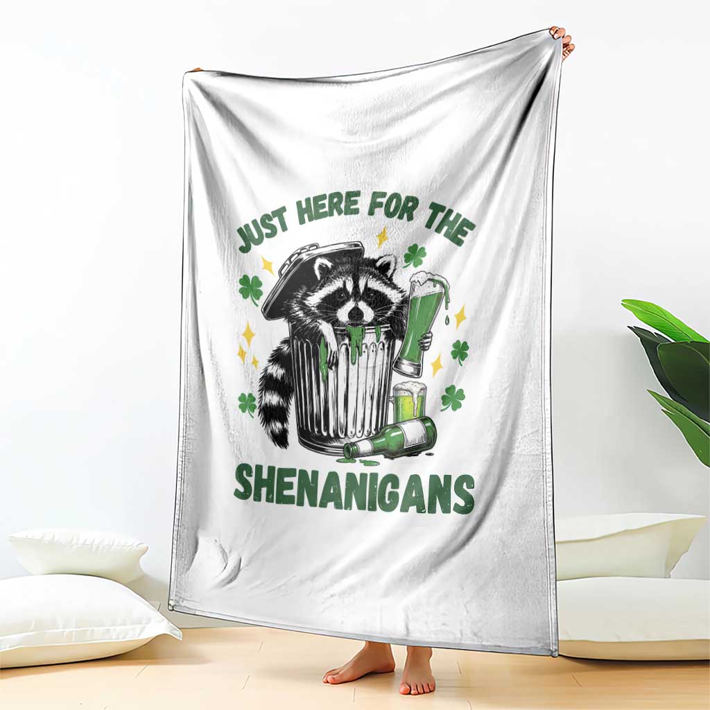 Funny Raccoon St Patricks Day Meme Throw Blanket Trash Panda Just Here For The Shenanigans