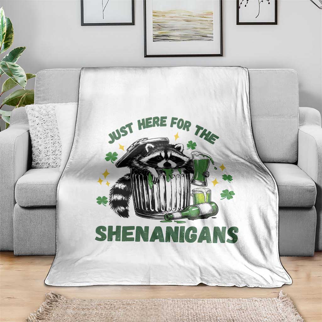 Funny Raccoon St Patricks Day Meme Throw Blanket Trash Panda Just Here For The Shenanigans
