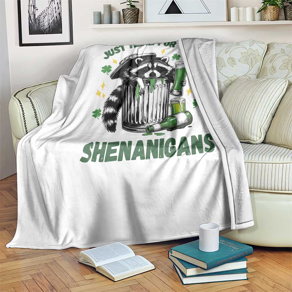 Funny Raccoon St Patricks Day Meme Throw Blanket Trash Panda Just Here For The Shenanigans