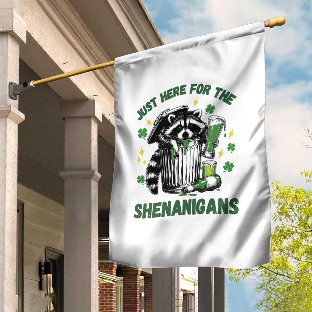 Funny Raccoon St Patricks Day Meme Garden Flag Trash Panda Just Here For The Shenanigans