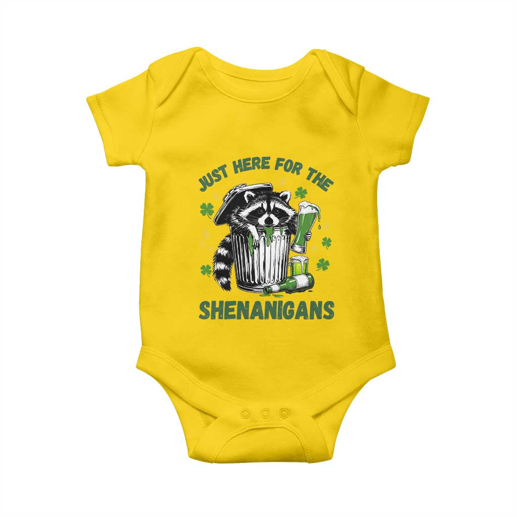 Funny Raccoon St Patricks Day Meme Baby Onesie Trash Panda Just Here For The Shenanigans
