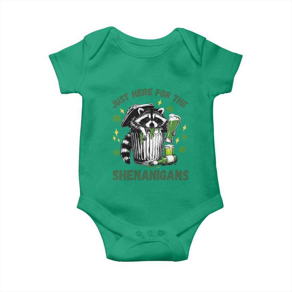 Funny Raccoon St Patricks Day Meme Baby Onesie Trash Panda Just Here For The Shenanigans