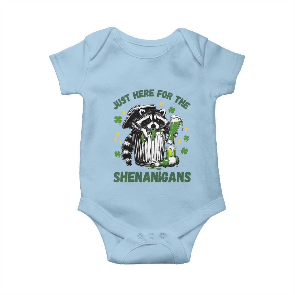 Funny Raccoon St Patricks Day Meme Baby Onesie Trash Panda Just Here For The Shenanigans