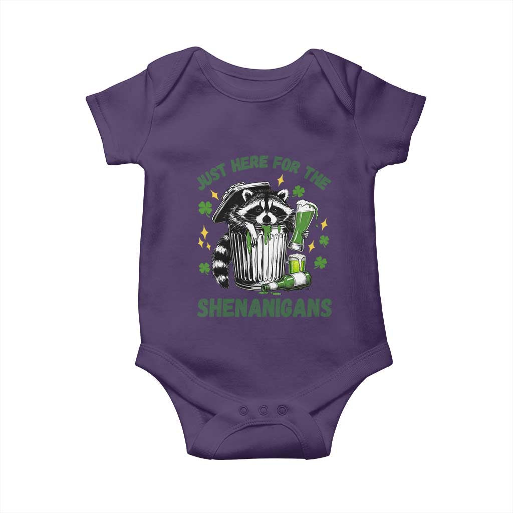 Funny Raccoon St Patricks Day Meme Baby Onesie Trash Panda Just Here For The Shenanigans