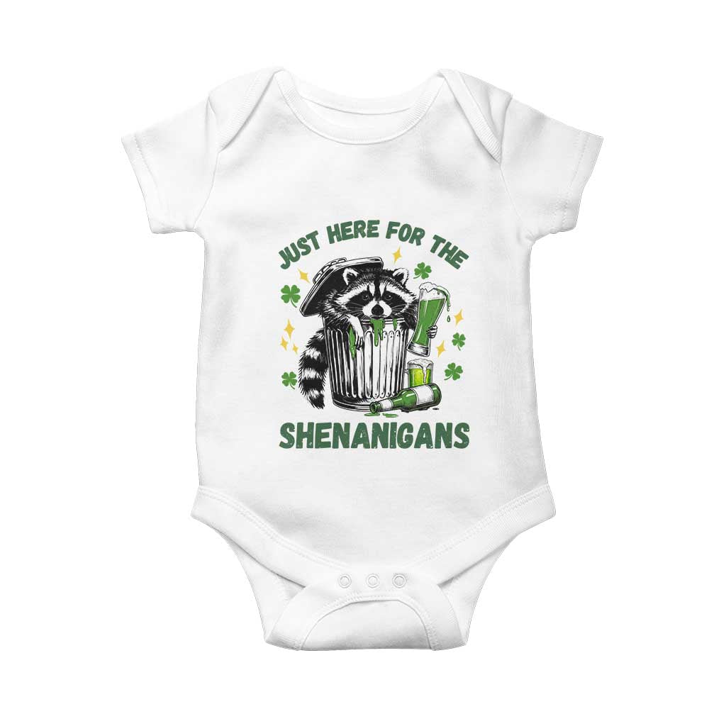 Funny Raccoon St Patricks Day Meme Baby Onesie Trash Panda Just Here For The Shenanigans
